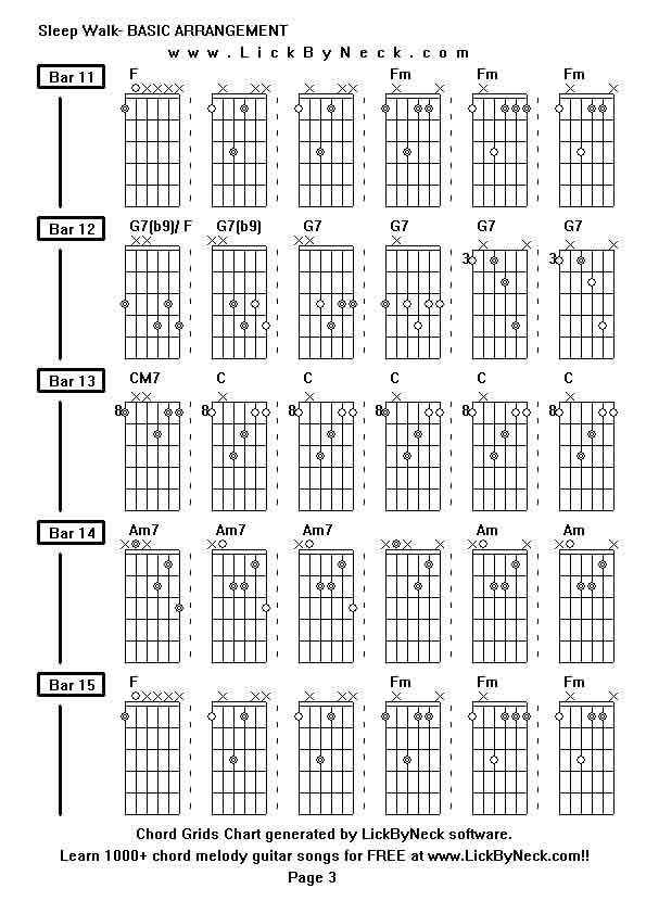 Chord Grids Chart of chord melody fingerstyle guitar song-Sleep Walk- BASIC ARRANGEMENT,generated by LickByNeck software.